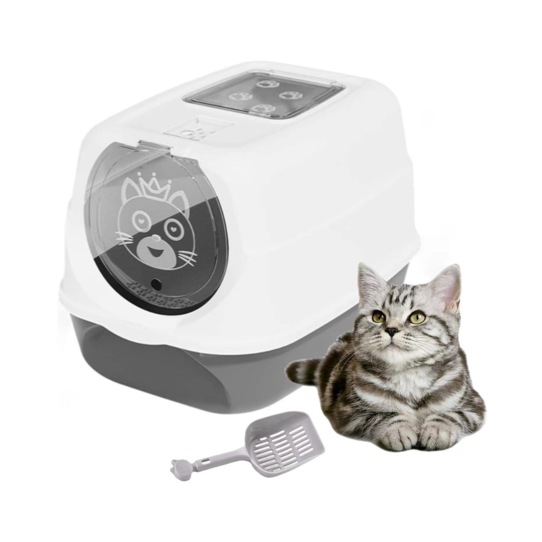 Enclosed Cat Litter Box with Deodorization Compartment & Scoop