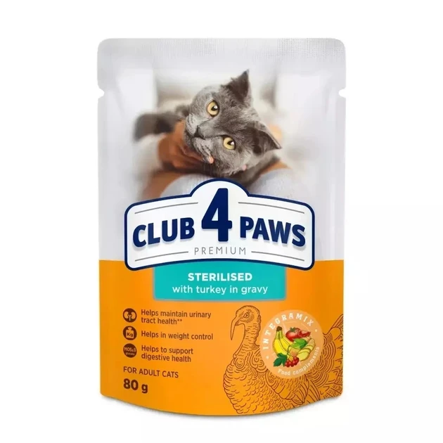 Club 4 Paws Premium – Sterilised With Turkey in Gravy (80g)