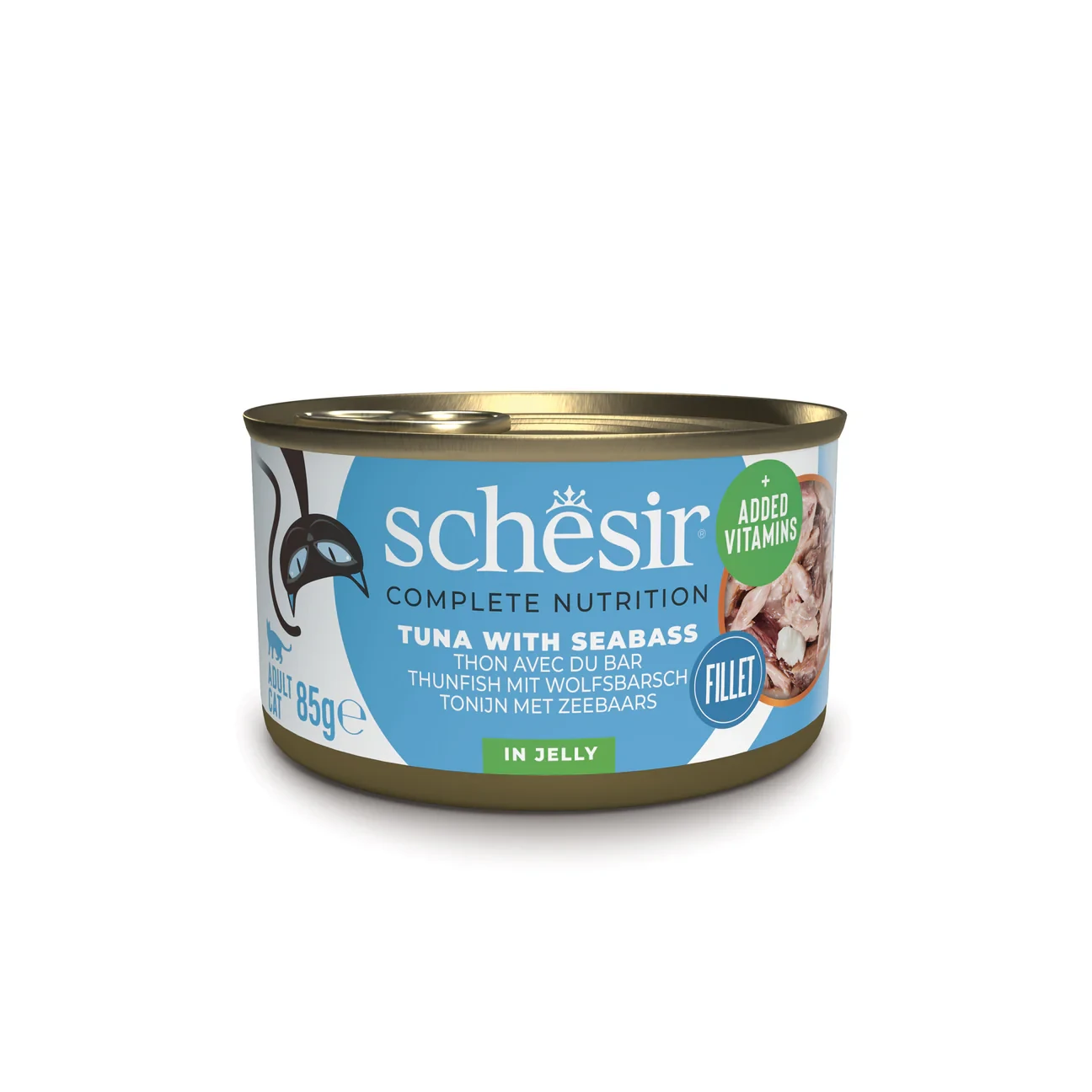 Schesir Complete Nutrition – Tuna with Seabass Fillets in Jelly – 85g Can