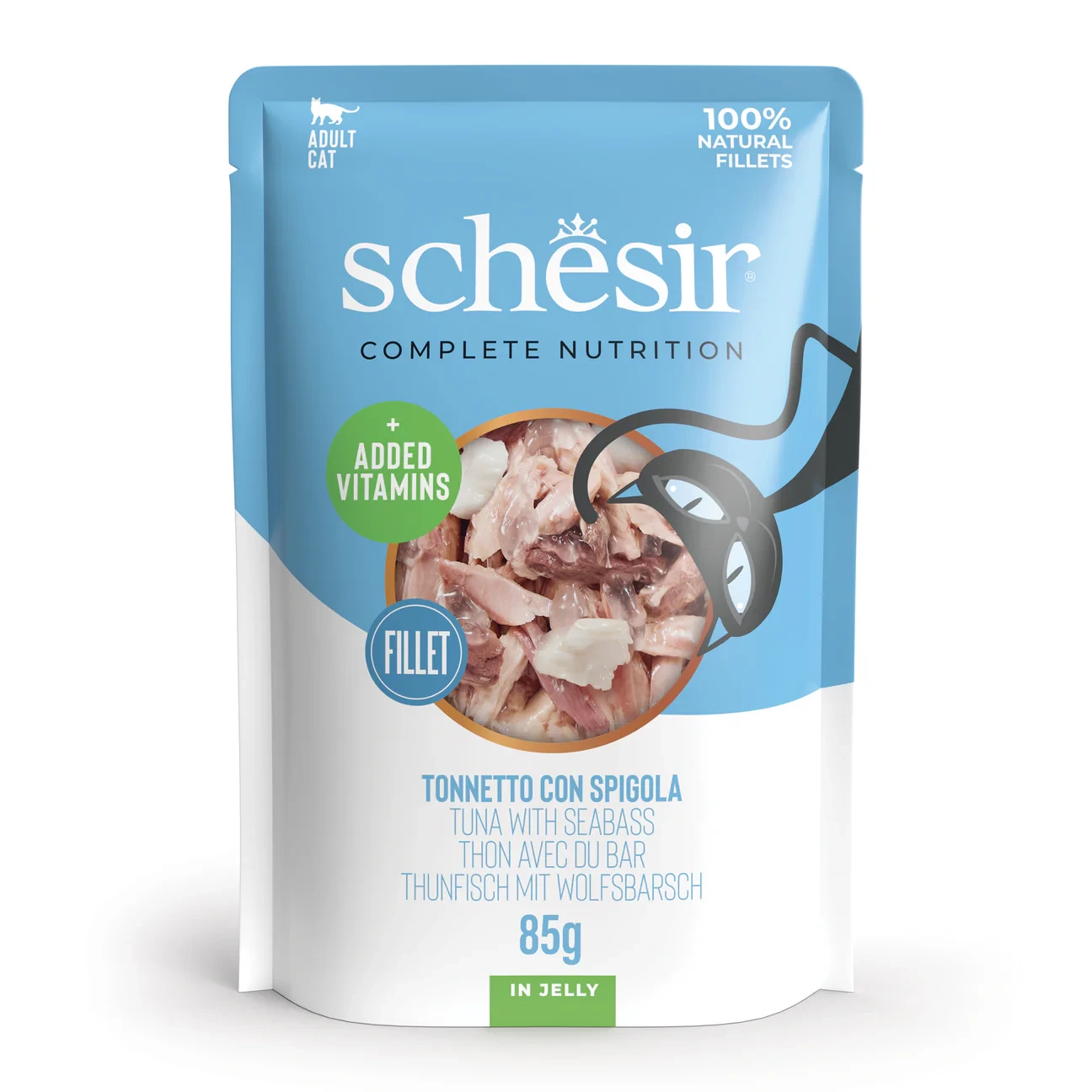 Schesir Complete Nutrition – Tuna Fillets with Seabass in Jelly – 85g Pouch