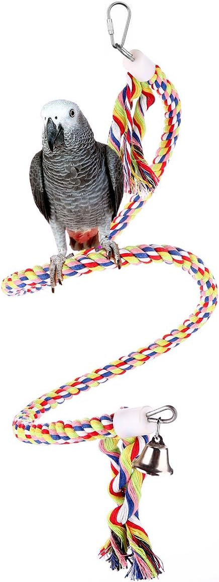 Spiral Rope Perch with Bell for Birds