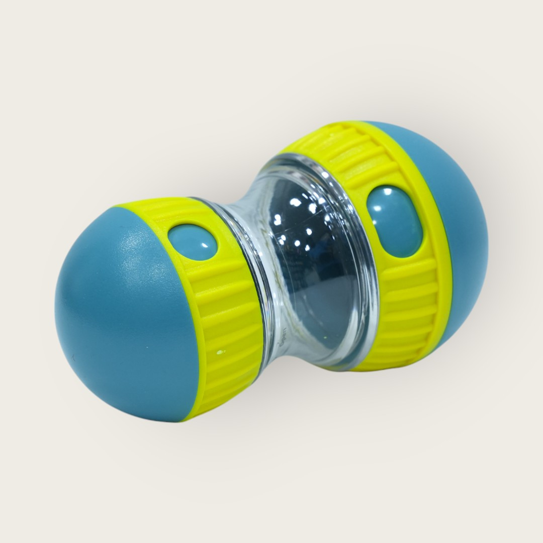 Dual-End Dumbbell Shaped Treat Dispenser Toy – Blue & Yellow