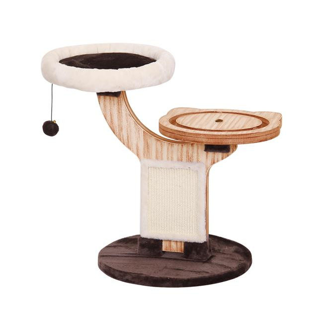 PetPals Cat Trees & Condos – Twine Natural Wood 2-Level Cat Tree (Cream/Brown) – Size M