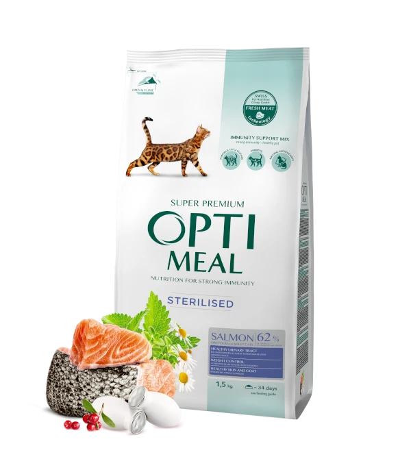 Optimeal Complete Dry Pet Food for Sterilised Cats – Salmon
