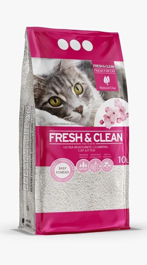 Fresh & Clean Ultra Bentonite Clumping Cat Litter – Baby Powder Scent (10 L)