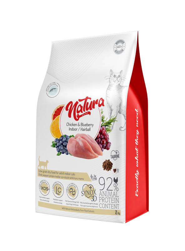 Natura Low Grain Indoor Hairball Cat Food with Chicken & Blueberry