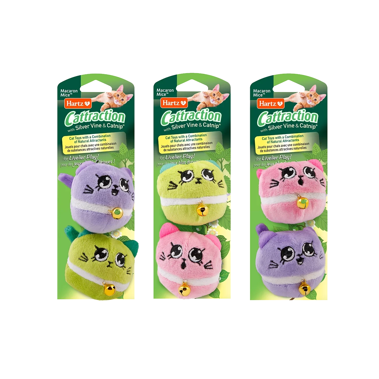 Hartz Cattration – Macaron Mice with Silver Vine & Catnip (2 Pieces, Assorted Colors)