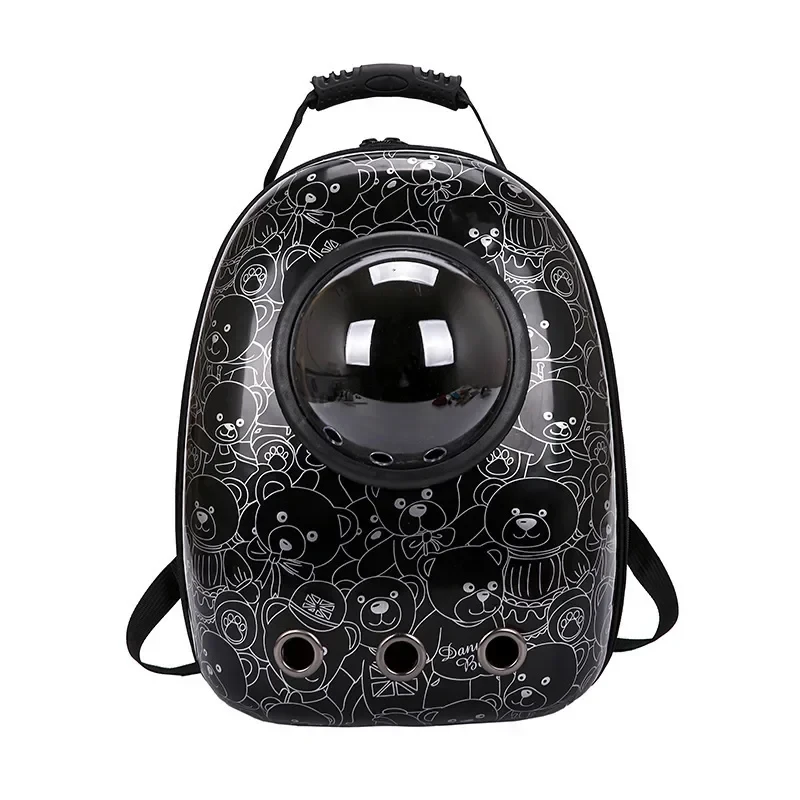 Black Teddy Bear Print Pet Carrier Backpack with Bubble Window