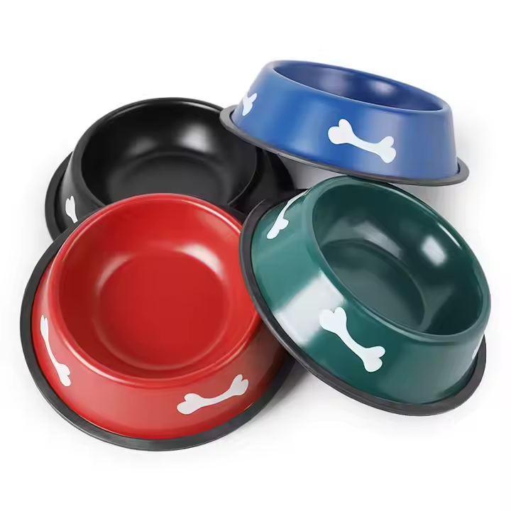 Durable Anti-Slip Dog Bowl – Assorted Colors with Bone Design