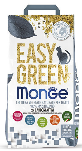 Monge Easy Green Natural Vegetal Litter 100% Natural Corn with Activated Carbon – 3.8 kg
