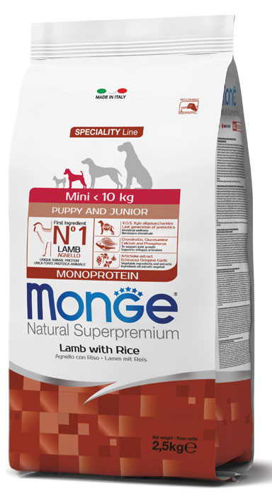 Monge Natural Superpremium Specialty Line Mini Puppy & Junior Dog Food – Monoprotein Lamb with Rice 2.5Kg