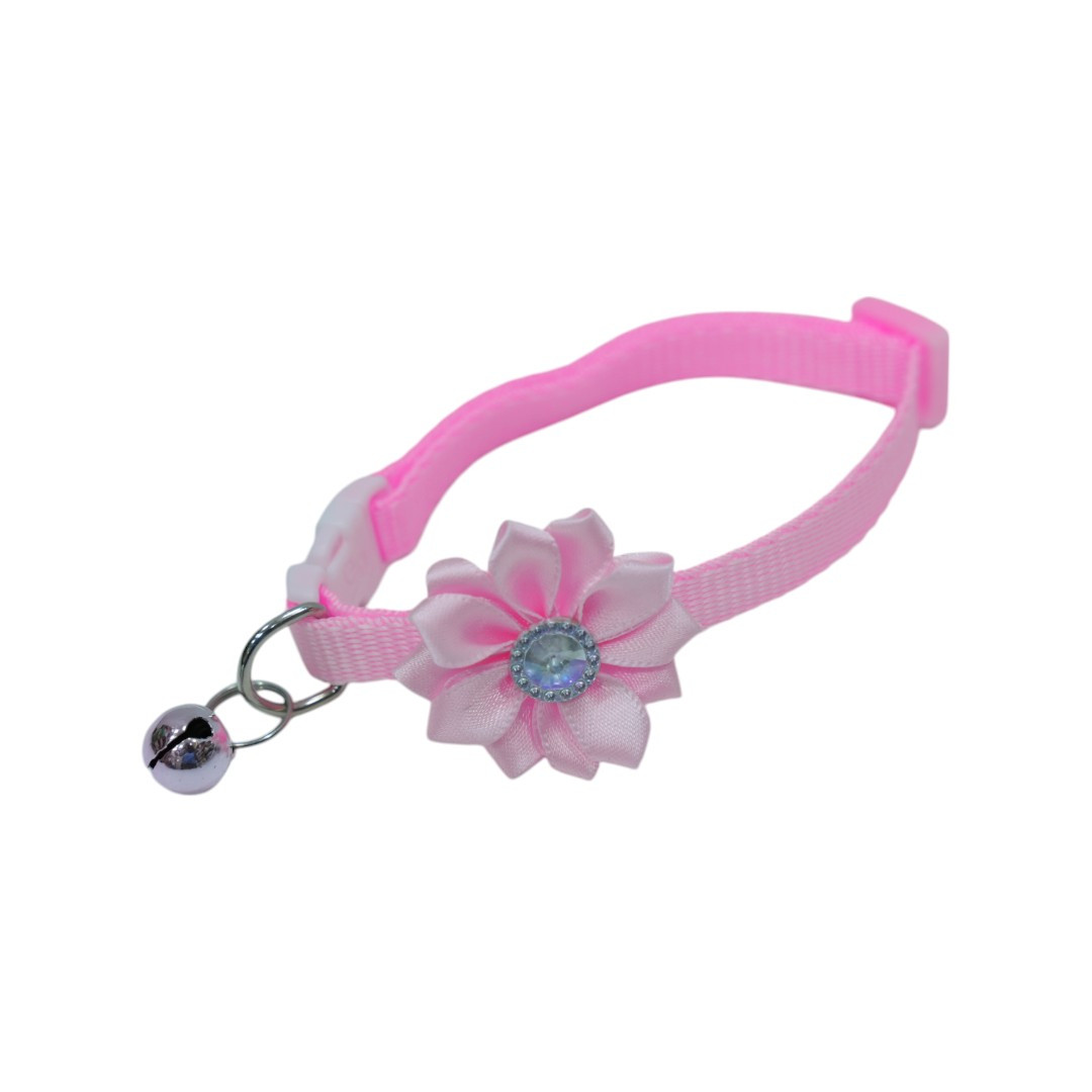 Pink Cat Collar with Flower and Bell