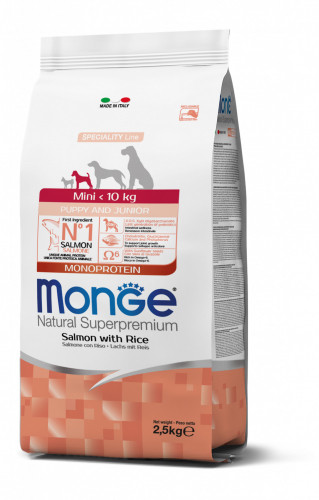 Monge Natural Superpremium Specialty Line Mini Puppy & Junior Dog Food – Monoprotein Salmon with Rice 2.5Kg