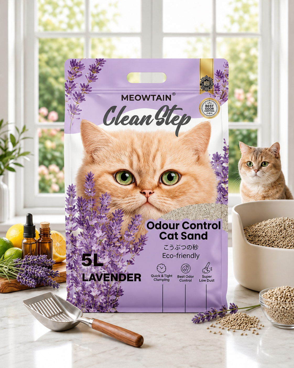 Meowtain Clean Step Lavender Odour Control Cat Sand 5L