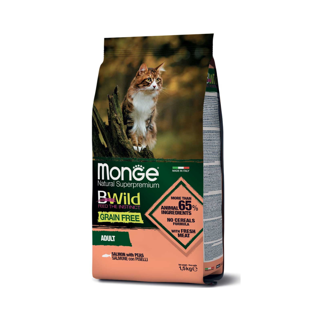 Monge BWild Grain Free Formula Adult Cat – Salmon with Peas 1.5kg