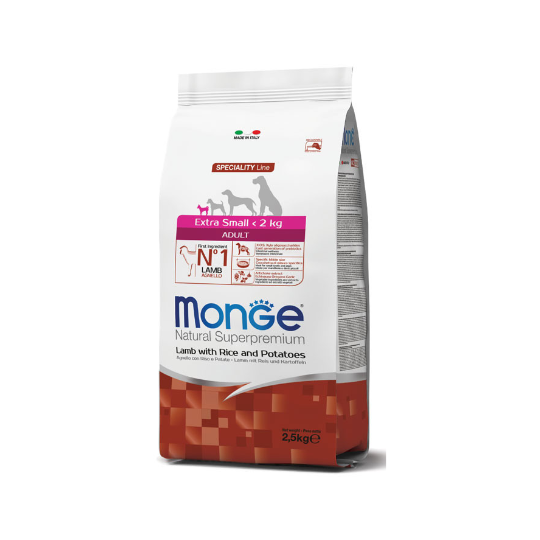 Monge Natural Superpremium Extra Small Adult Monoprotein Lamb with Rice and Potatoes – 2.5 kg