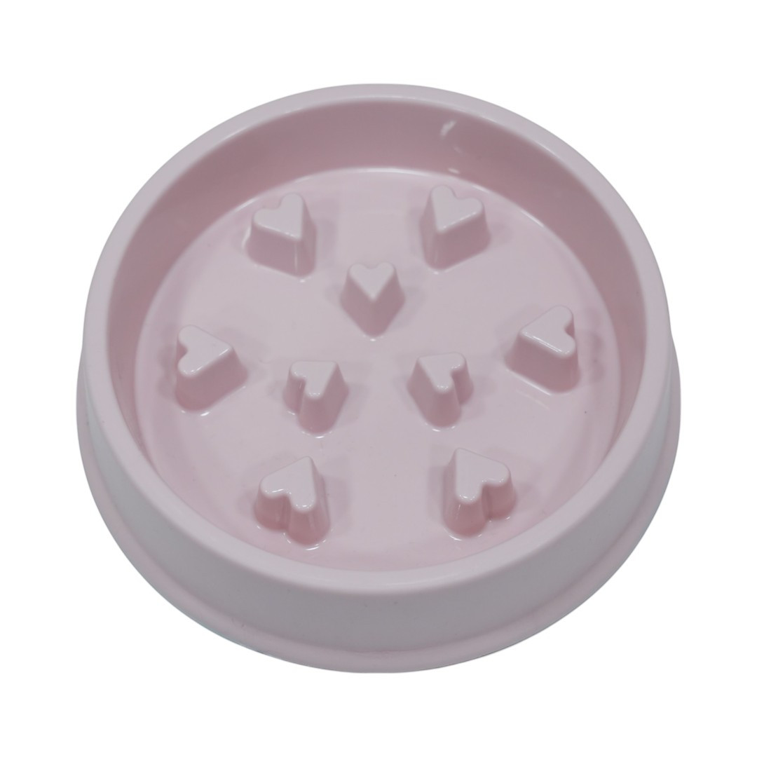 Slow Feeder Pet Bowl - Pink Heart Design