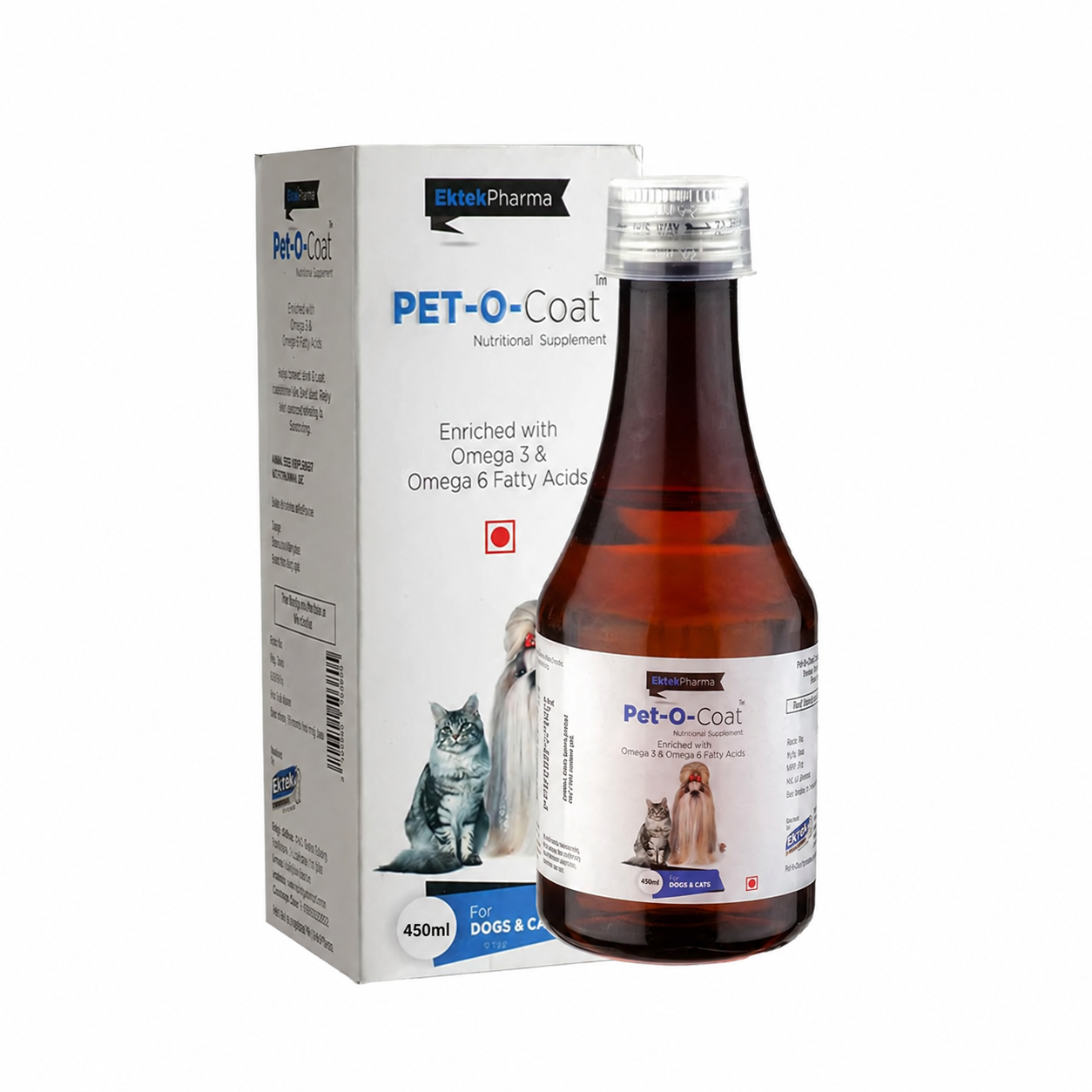 Ektek Pharma Pet-O-Coat Nutritional Supplement for Dogs & Cats – 450 ml