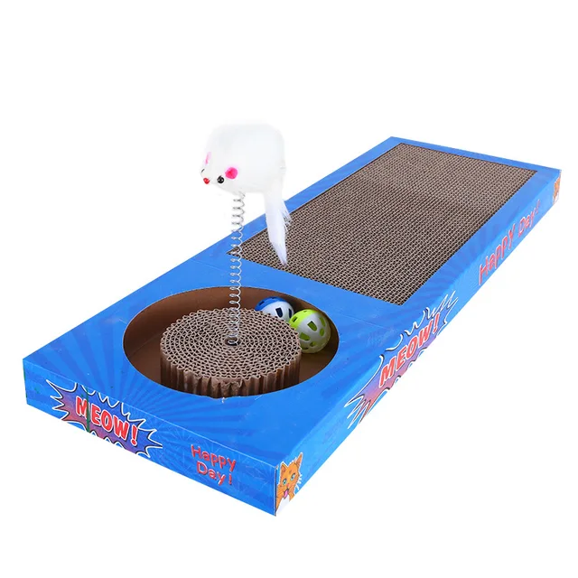 Interactive Cat Scratcher with Toy Balls, Spring Mouse & Catnip