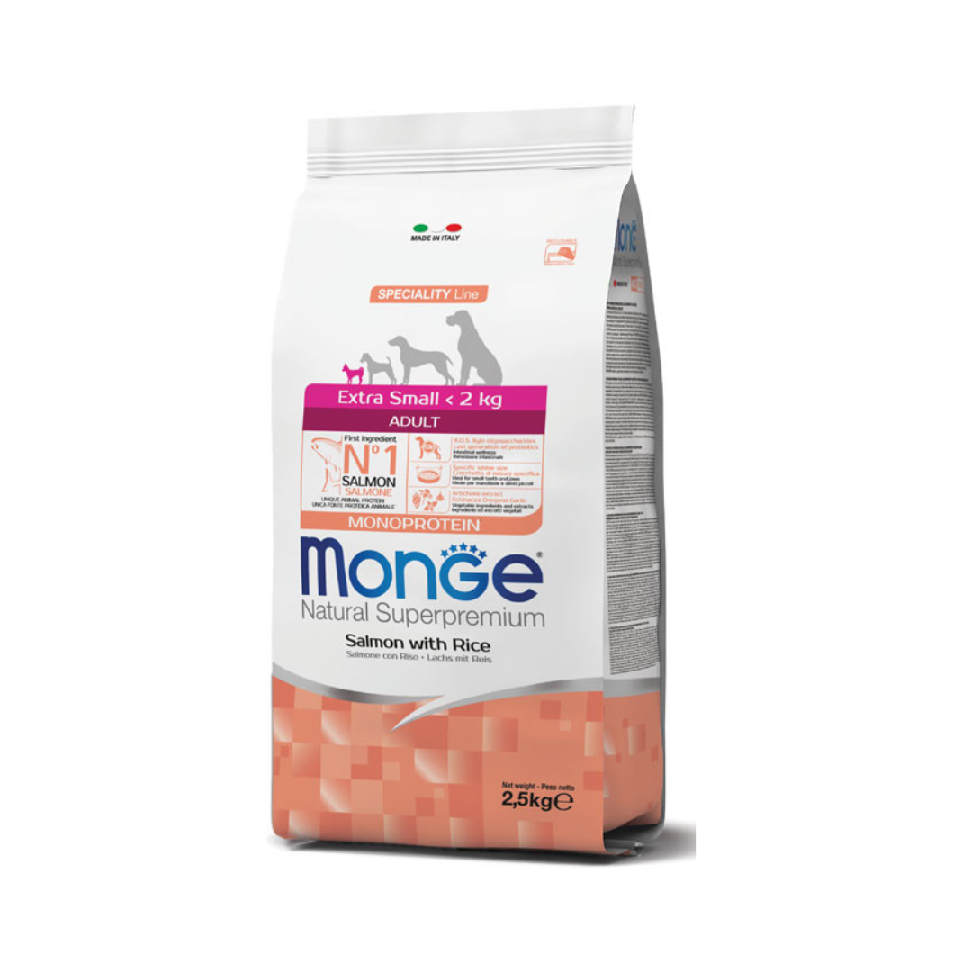 Monge Natural Superpremium Specialty Line Extra Small Adult Dog Food – Monoprotein Salmon with Rice 2.5kg