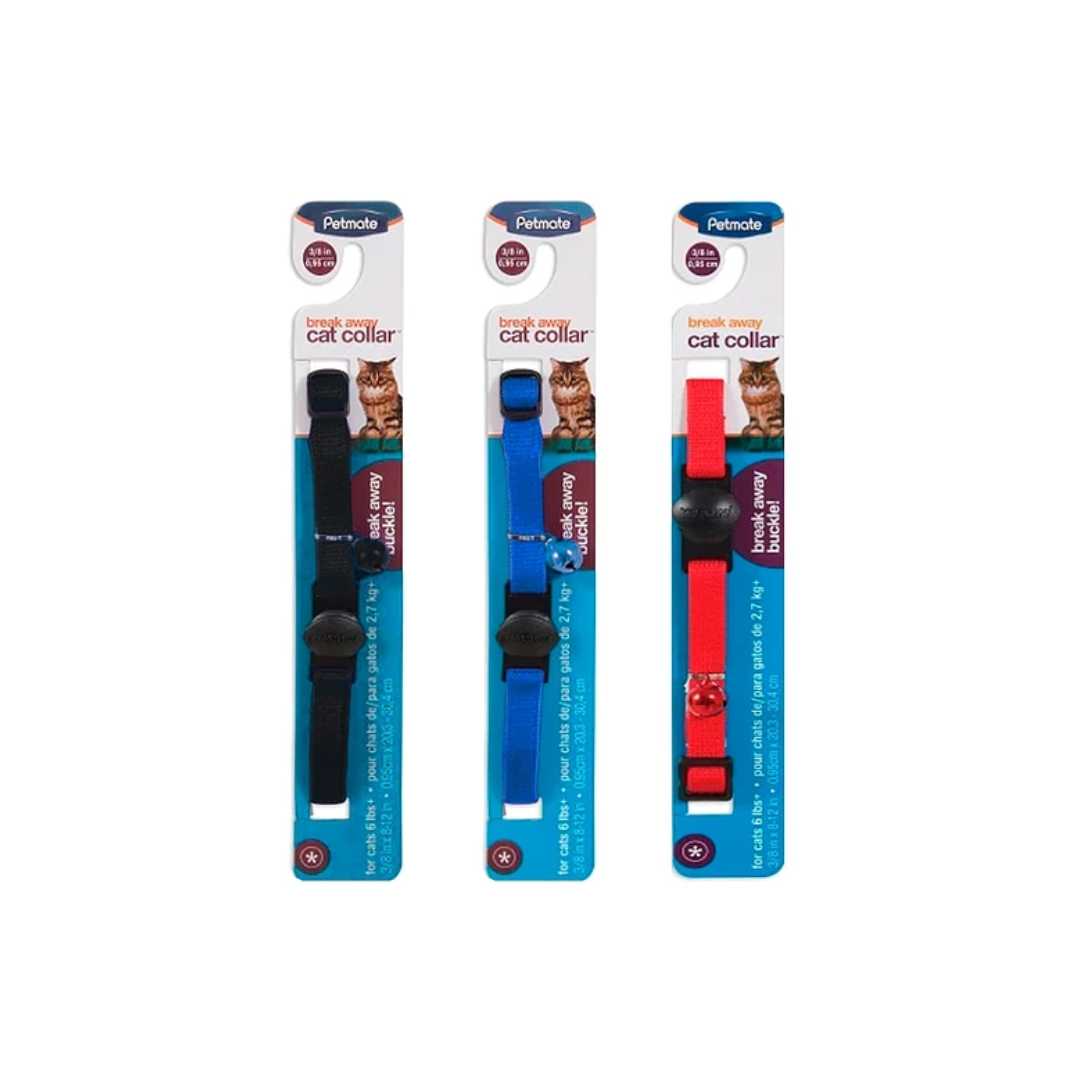 Petmate Breakaway Cat Collar – Assorted Colors (3/8 in × 8–12 in / 0.95 cm × 20.3–30.4 cm)