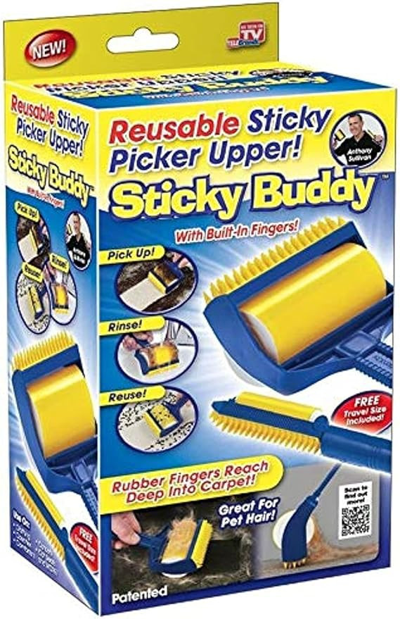 Sticky Buddy Reusable Lint Roller with Built-in Rubber Fingers