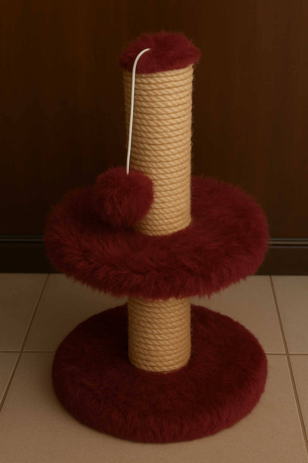 Plush Round Cat Scratching Post with Fluffy Toy Ball – Modern & Fun Design