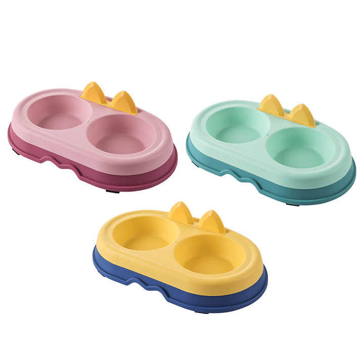 Double Cat-Ear Design Pet Food & Water Bowl
