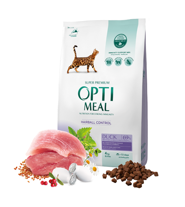 Optimeal Pet Food For Adult Cats Hairball Control - Duck