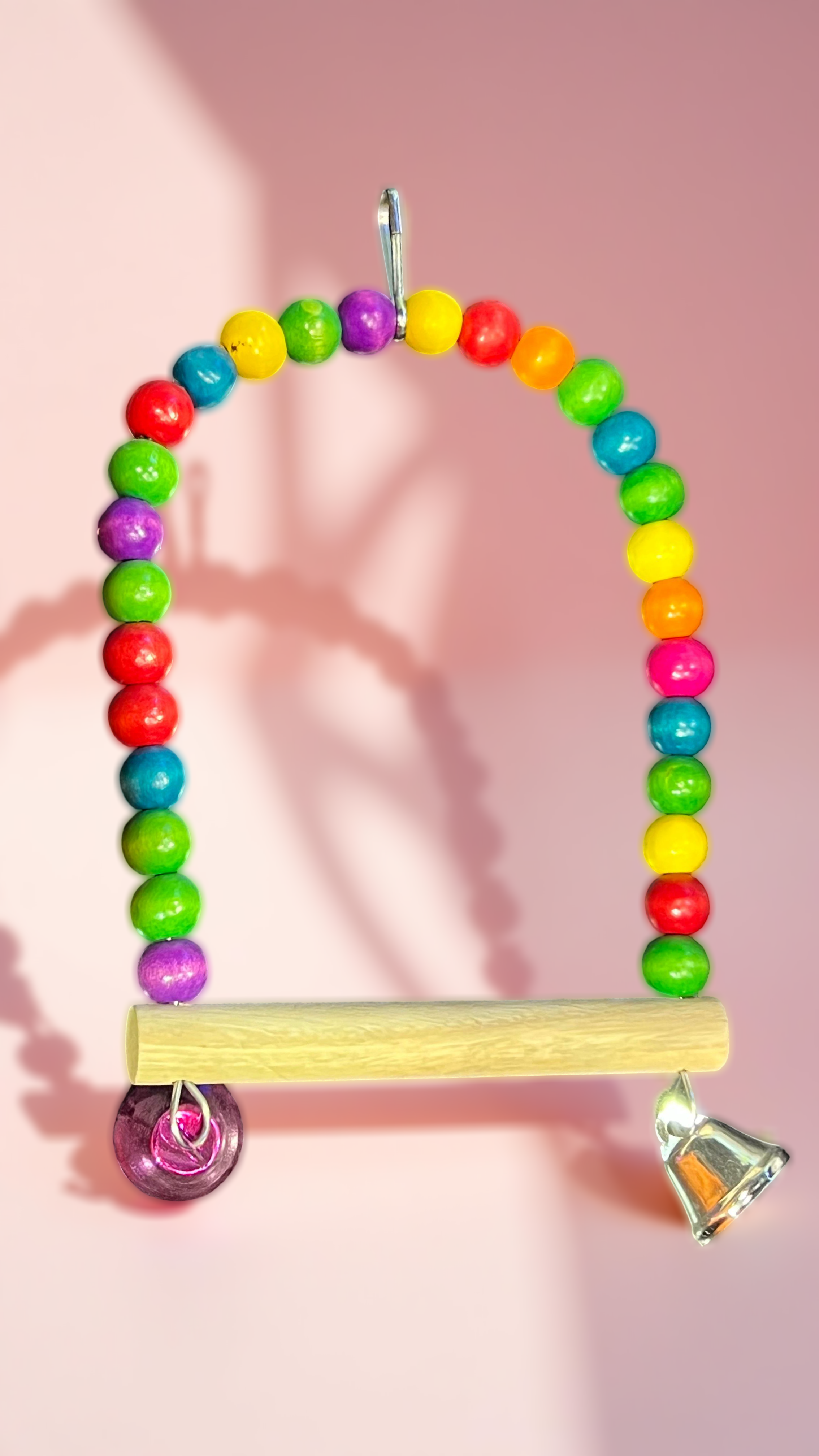 Wooden Bird Swing with Colorful Beads and Bell – Hanging Perch Toy