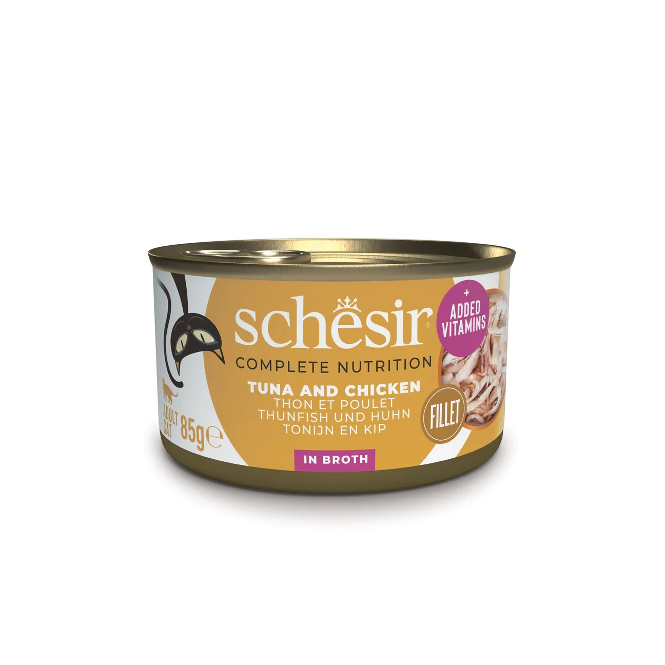 Schesir Complete Nutrition – Tuna & Chicken Fillets with Rice in Cooking Water – 85g Can