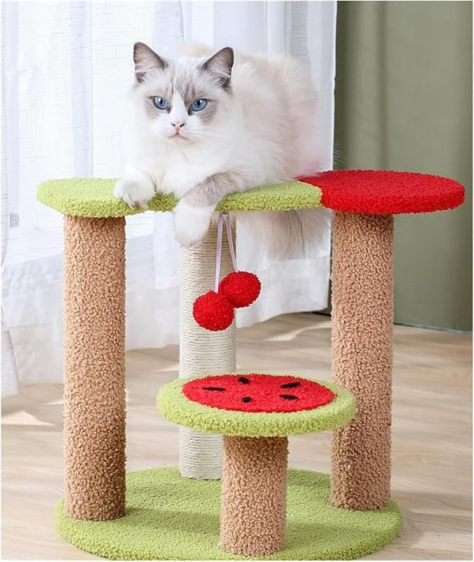 Cherry Cat Tree with Scratching Posts & Play Platforms – 38 × 38 × 38 cm
